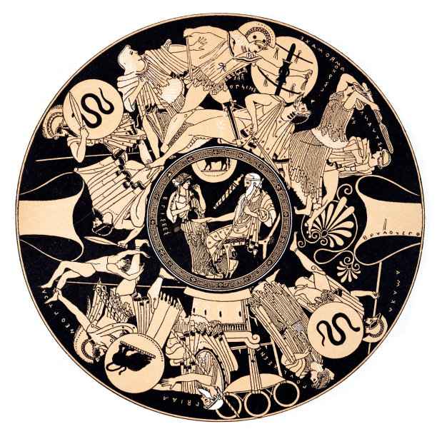 一个外表描绘特洛伊最后一战的希腊花瓶里面是年老的珀琉斯图片下载