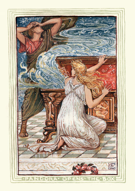 潘多拉的盒子，潘多拉打开盒子将邪恶释放到世界上，希腊神话，寓言，好奇图片下载