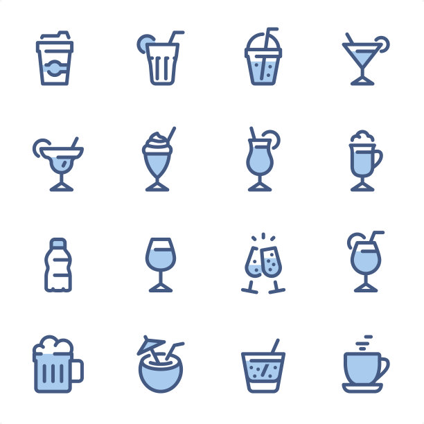 饮料和酒精-像素完美的蓝线图标图片下载