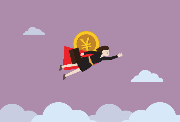 女商人飞行和日元硬币图片下载
