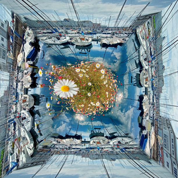 城市港口泊位中的花坛的风格化图像图片下载