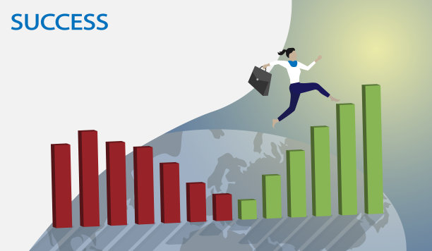 商业财务成功的概念。女商人跳起来庆祝他们的成功。图片下载