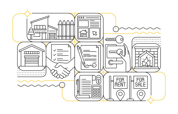 房地产线图标设置和横幅设计图片下载