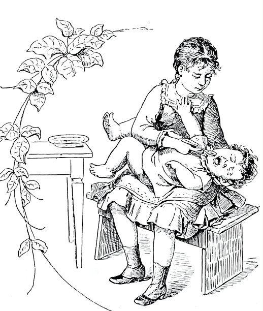 孩子躺在女人的膝盖上，拒绝进食，尖叫图片下载