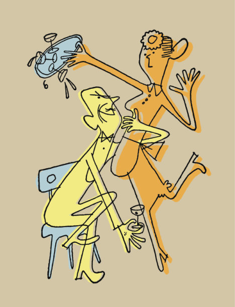 一名男子拥抱打翻了一盘饮料的女服务员图片下载