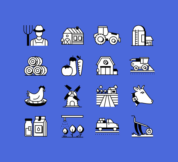 农业和农业相关的图标向量收集。现代风格符号向量插图图片下载