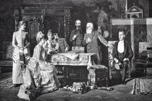 天作之合:年轻男子由调解人提供作为结婚候选人，父亲、母亲和女儿看着候选人图片下载