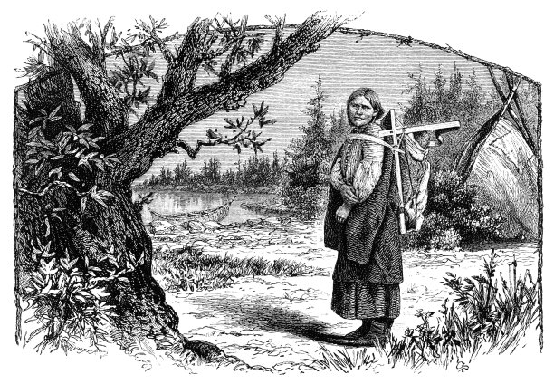 背上背着婴儿的印第安妇女图片下载