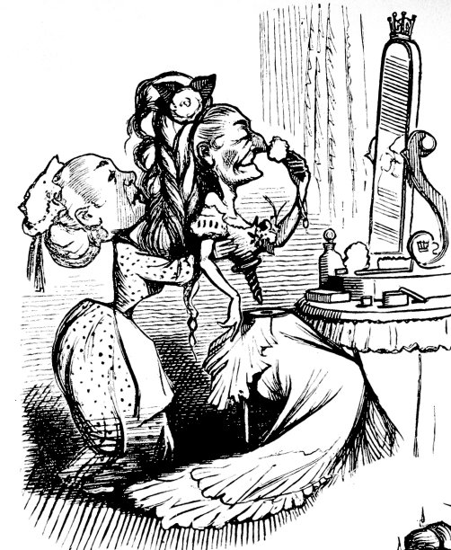 女仆在梳妆台上把娃娃的上衣塞进女士的屁股里图片下载