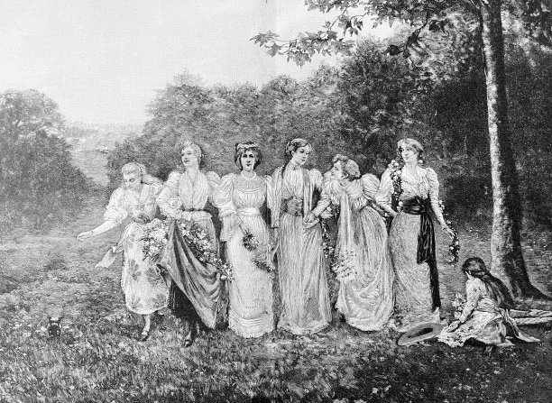 妇女们在草地上献花图片下载