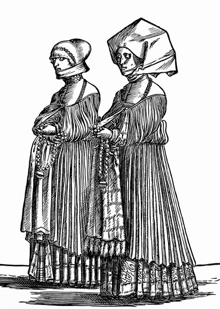 两个戴着头巾的中世纪女人图片下载