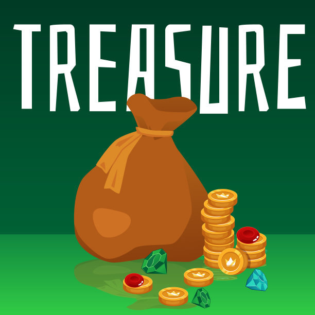 卡片与宝袋满黄金硬币平面卡通矢量插图。图片下载