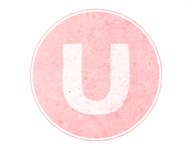 水平的软的褪色的粉红色斑点大写字母或大写字母或字母大U包围在一个有边框或框架的淡桃色圆圈在白色矢量背景上-系列的一部分图片下载