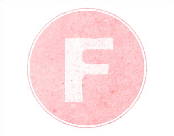 水平的软的褪色的粉红色斑点大写字母或大写字母或大写F包围在一个有边框或框架的淡桃色圆圈内，在白色矢量背景上-系列的一部分图片下载