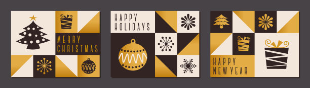 几何圣诞套装小卡片-金和黑- v2图片下载