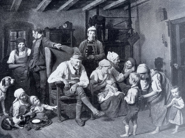 爷爷和儿孙们在客厅过生日图片下载