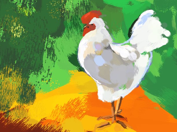 在明亮的背景上画一只白色公鸡的图画图片下载