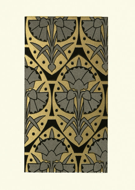 灰、金、黑的重复花图案，花的设计，维多利亚风格图片下载