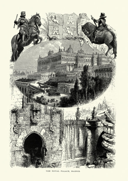 皇家宫殿，盾形纹章，马德里，西班牙，19世纪图片下载