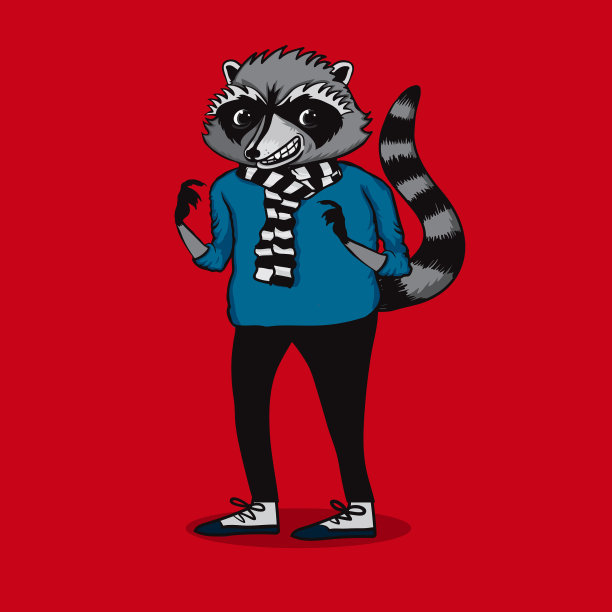 激进的浣熊卡通人物矢量插图和设计图片下载