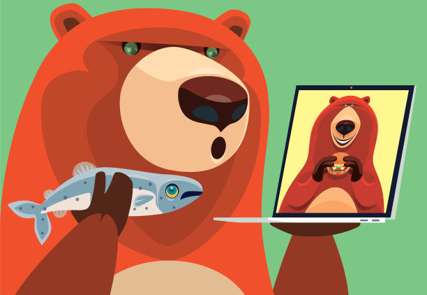 两只熊通过笔记本电脑视频聊天图片下载