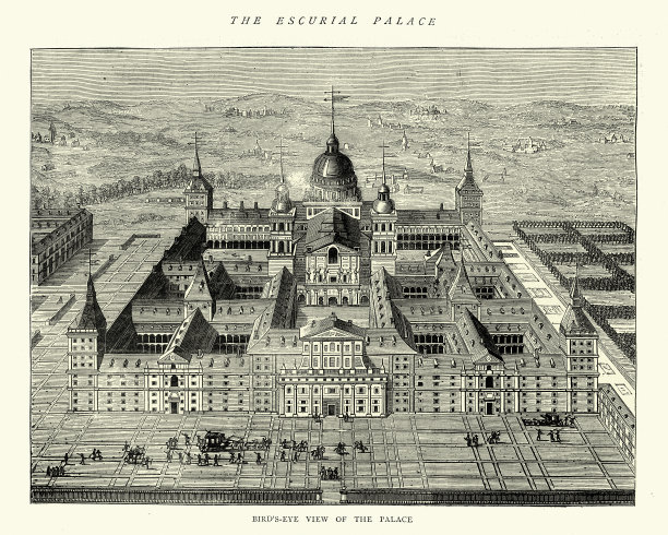 鸟瞰埃尔埃斯科尔宫，西班牙19世纪图片下载