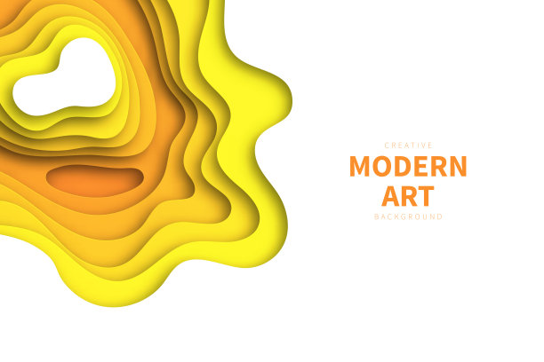 剪纸背景-橙色抽象波浪形状-时尚的3D设计图片下载