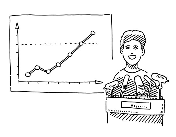 女商人在讲台上解释图表绘制图片下载