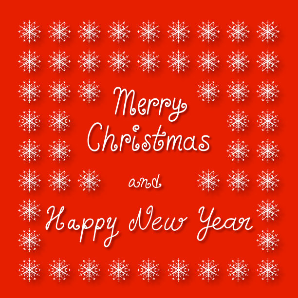 圣诞快乐手写红色背景与雪花图片下载