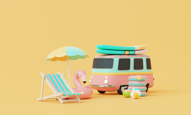 暑假海滩与火烈鸟充气戒指背景概念，最小的现实展示平台的产品模型或化妆品与夏季粉色主题，充气戒指。三维渲染图片下载