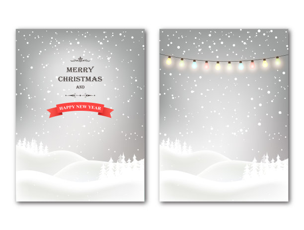 冬季圣诞雪背景。圣诞贺卡。新年贺卡与复印空间和圣诞灯。图片下载