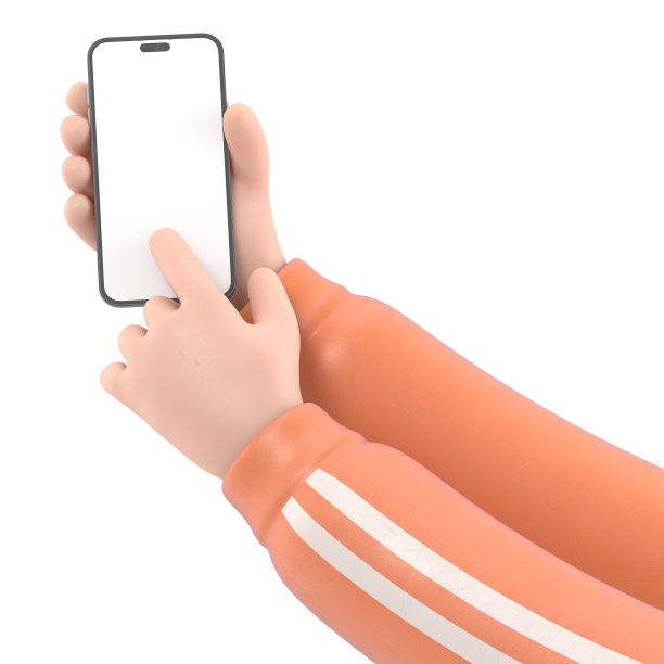 卡通手势图标模型。3d手触摸智能手机。卡通图标或使用手机的模型，白色背景的3D渲染。图片下载