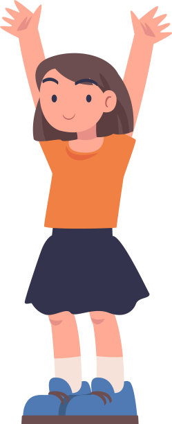 快乐的女孩举起双手，站着微笑图片下载