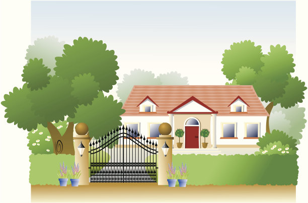 大门后面的别墅图片下载