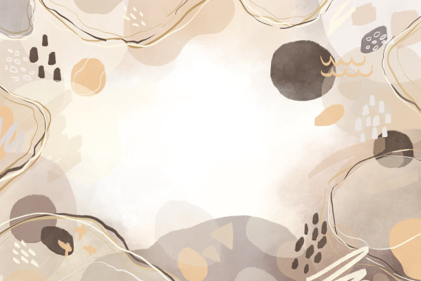 水彩中性大地色调背景。水彩艺术背景与油漆刷和金线艺术。大地色调蓝色，灰色，象牙色，米色水彩图片下载