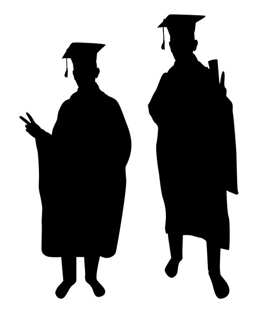 矢量剪影二人毕业庆典活动。孤立的插图在白色的背景。图片下载