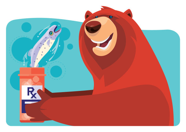 熊拿着药瓶跳鱼图片下载