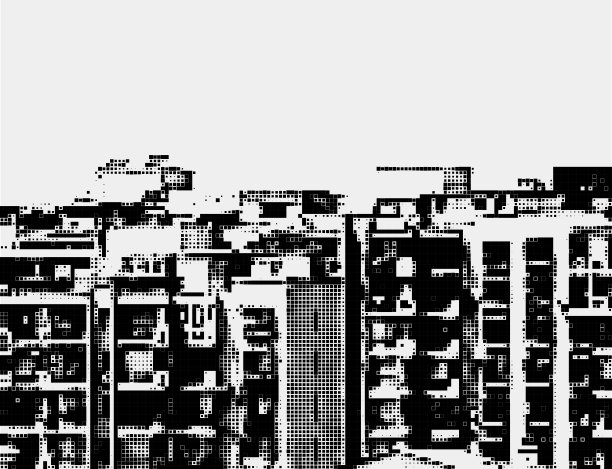 抽象黑白马赛克格子城市建筑单色图案背景图片下载