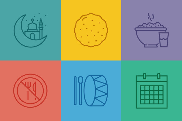 斋月相关的线条图标。轮廓符号矢量图图片下载