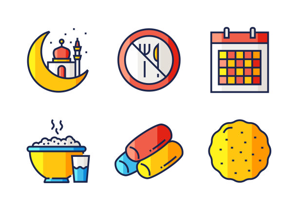 斋月相关的线条图标。轮廓符号矢量图图片下载