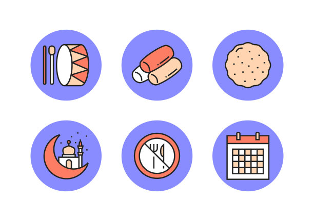 斋月相关的线条图标。轮廓符号矢量图图片下载