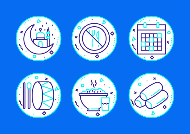 斋月相关的线条图标。轮廓符号矢量图图片下载