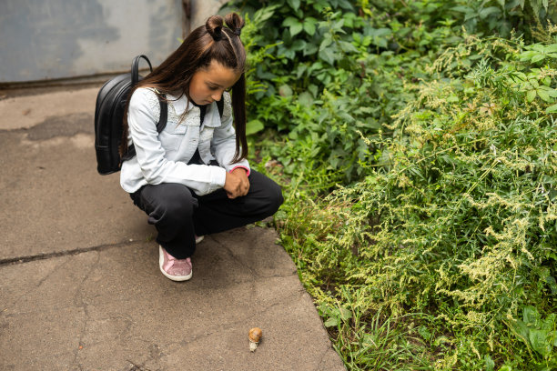 发现蜗牛的孩子图片下载