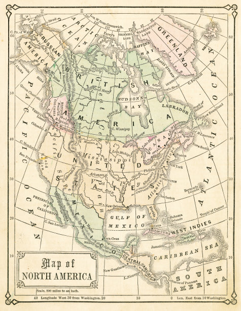 1867年北美地图图片下载