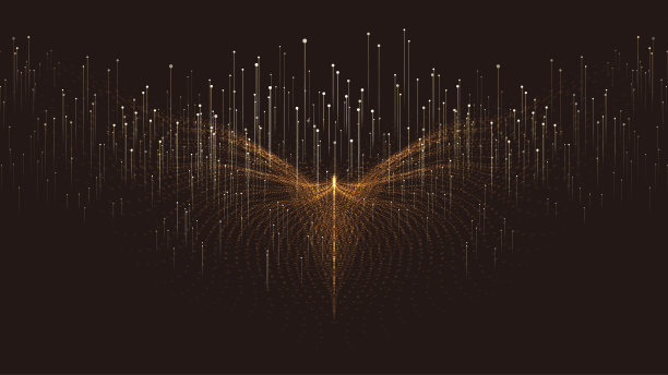 黄金抽象粒子翅膀与射线技术矢量背景图片下载