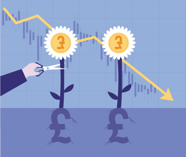 用剪刀剪正在生长的磅花，股票市场下跌图片下载