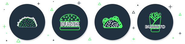 设定线汉堡，墨西哥卷饼，墨西哥卷饼图标。向量图片下载