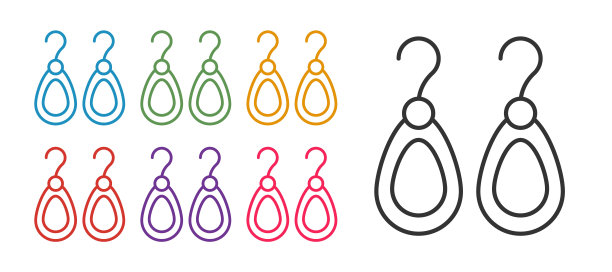 设置线耳环图标孤立的白色背景。珠宝配饰。设置图标彩色。向量图片下载