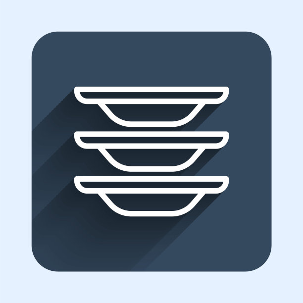 白线洗碗图标孤立的长阴影背景。清洗盘子图标。洗碗机的迹象。清洁餐具标志。蓝色方形按钮。向量图片下载