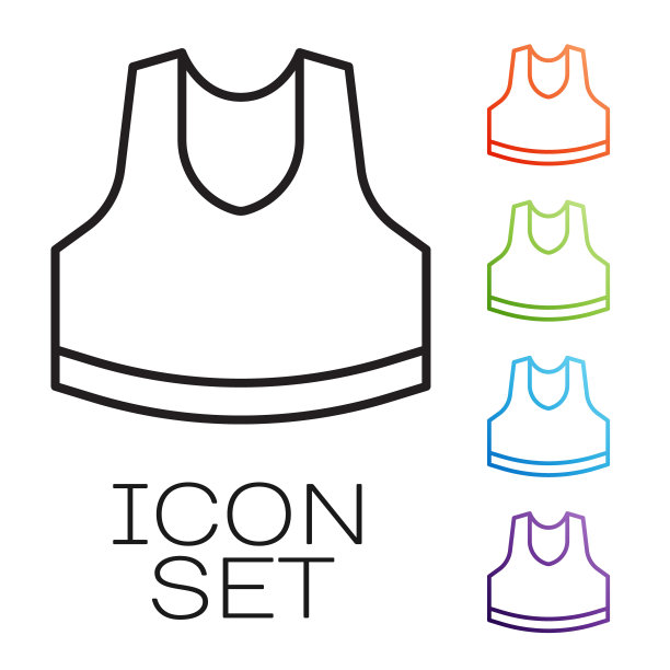 黑线汗衫图标孤立在白色背景。设置图标彩色。向量图片下载
